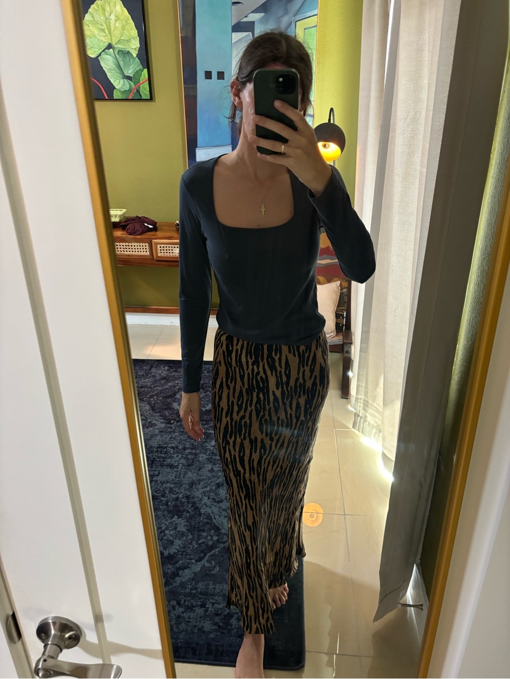 Animal Print Maxi Skirt in Tan and Black
